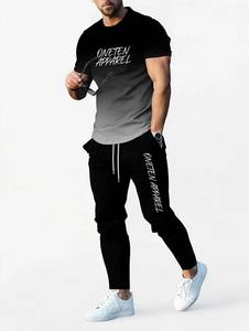 Ensemble de t-shirts à col rond noirs pour hommes ONETEN APPAREL, imprimé lettres, tenue décontractée en 2 pièces avec pantalon de jogging - Product Image 1