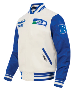Nouvelles vestes universitaires blanches en laine enduite personnalisées des Seahawks 2026 - Product Image 2
