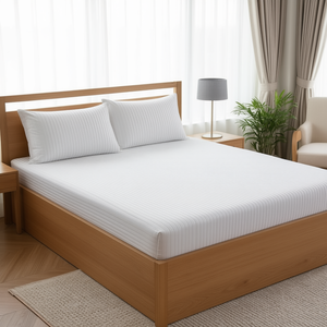 300TC Elasticated Hotel <b>Bed</b> <b>Sheet</b> Single Pack of 2 Cotton <b>Stripe</b> Bedding King Size Fitted Flat <b>Sheet</b> for Home or Hotel Use - Product Image 2