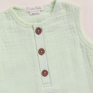 Exquisite Baby Rompers Premium Quality Organic Muslin Half Romper in Pistachio for Cream Organic Clothing - Product Image 3