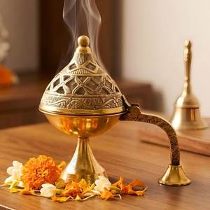 Brûleur d'encens en laiton avec porte-bougie, diffuseur d'aromathérapie décoratif, fournisseur indien - Product Image 2