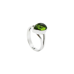 Peridot Lab Created Geometric <b>Statement</b> <b>Ring</b> Pear Cutter Cut Silver Plated Matte Finish Boho Green Birthstone Daily Wear - Product Image 2