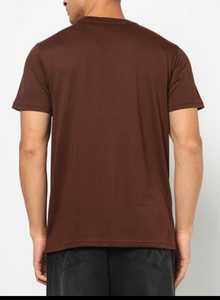 T-shirt décontracté pour homme STELLAR, couleur unie marron, col rond, manches longues, coupe classique, tissu jersey respirant en polyester/coton - Product Image 1