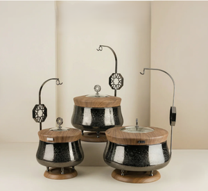Luxury Hammered Soup Warmer <b>Set</b> Chafing <b>dish</b> With Wooden Lid Modern Buffet <b>Serving</b> Pot Hanging Stand Casserole - Product Image 1