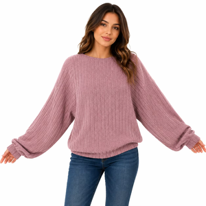Luxury <b>Chenille</b> Apparel Patch Oversized <b>Jumper</b> Loose Cotton Sparkly Rhinestone Embroidery Logo Ribbed Sweater <b>Women's</b> Supplier - Product Image 2
