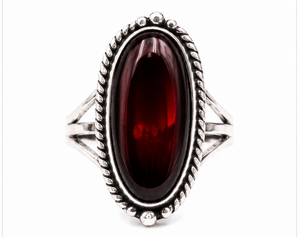 Red <b>Garnet</b> Oval Silver <b>Ring</b> | 925 Sterling Silver Handmade <b>Garnet</b> Statement <b>Ring</b> | January Birthstone Jewelry Gift - Product Image 1