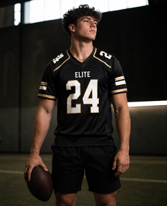 Camiseta de Fútbol Elite 24 Negra para Hombre, Manga Corta, Cuello en V, Deportiva, con Ribete en Contraste, 100% Algodón, UPF 50+, Estampado por Transferencia de Calor - Product Image 5