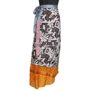New 2026 Ethnic Reversible Two Layer Indian Vintage Silk Sari Long Length Magic <b>Wrap</b> Skirt Magic 38" <b>Sarong</b> Pareo Custom Latest - Product Image 1