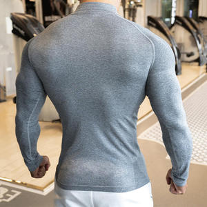 High Quality Long Sleeve Half Zipper Collar <b>Shirt</b> Solid Colors Training Fitness Outdoor Muscle Slim Fit <b>Shirt</b> for Men's - Product Image 4