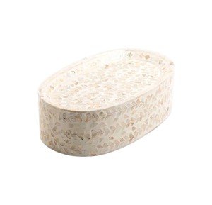 Splendide support à gâteau en nacre, plateau ovale beige en forme de coquille avec centre encastré pour les réceptions haut de gamme - Product Image 1
