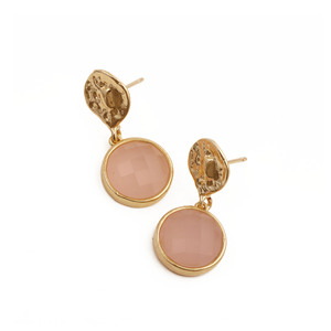 ต่างหูห้อยประดับพลอยแคลเซโดนีสีชมพู ชุบทอง 18K งานแฮนด์เมด สำหรับเธอ - Product Image 1