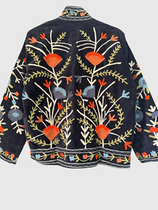 Veste en velours brodée à la main avec des motifs floraux, manches longues, col mandarin, taille plus, vêtements de printemps pour femmes - Product Image 4