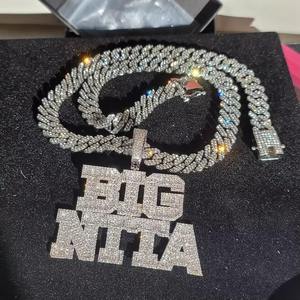 OEM Custom Stylish Varsity <b>Letter</b> Pendant <b>Necklace</b> Moissanite Rhodium Plated 925 <b>Silver</b> Rose Gold Luxury Hip Hop Jewellery Mens - Product Image 1