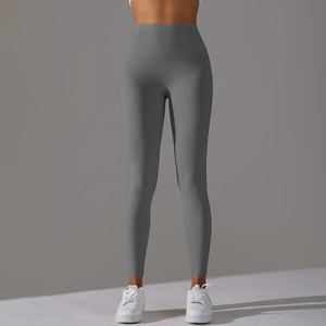 Pantalon de Yoga à motif solide taille haute pour femmes sensation de peau nue Leggings d'entraînement élastique hanche ascenseur entraînement Fitness vêtements de sport - Product Image 3