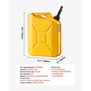Tanica per Carburante in Metallo da 5,3 Galloni con Impugnatura Comoda, Portata Massima 6 L/min, Antiperdita, Anticorrosione - Strumenti di Emergenza - Product Image 6