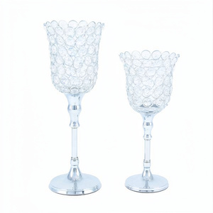 High Grade Transparent Heavy Duty Stand <b>Set</b> of 2 Crystal <b>Beaded</b> Candle Holders and Votive in Wholesale Price - Product Image 1