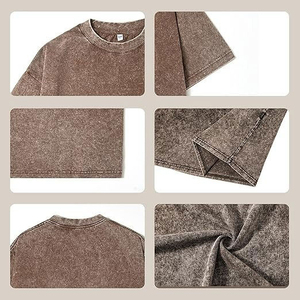T-shirt à manches courtes en coton lavé uni surdimensionné pour homme, col rond, style décontracté, tissu jersey - Product Image 6