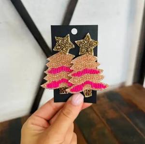 Pendientes de Aro con Cuentas de Cristal y Bordado Hechos a Mano, Diseño de Árbol de Navidad, para Fiestas de Nochebuena, Regalos y Decoración, Modelo 2026 - Product Image 1