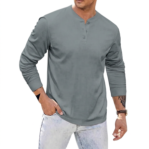 เสื้อยืดลำลองผู้ชายแขนยาวคอวีผ้าถักสีพื้นทรงปกติสีดำ - Product Image 3