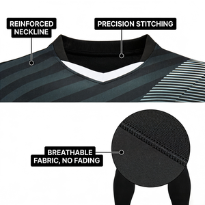 Ensemble de maillot de football personnalisé, noir rayé, col en V, manches courtes, évacuation de l'humidité, uniforme unisexe pour adultes avec short, chaussettes et chaussures - Product Image 5