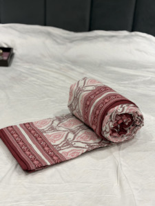 Pure Malmal Dohar Fabric Pink Brown Leaf Paisley Print Soft Mulmul Cotton Fabric for Summer <b>Bedding</b> - Product Image 5