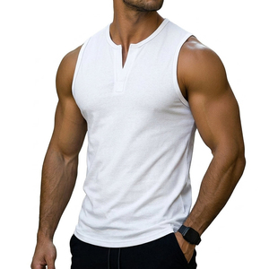 Trendy Men's Notch Neck Muscle Tank <b>Top</b> Slim Fit Contrast Piping Casual Wear Custom Logo Wholesale Summer Tank <b>Tops</b> For Men - Product Image 1
