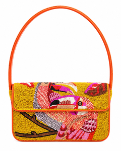 Handmade Glass Beaded Flamingo Shoulder Bag Modern Durable Lightweight Button Closure Women's Clutch <b>Purse</b> Custom Luxury Handbag - Product Image 1