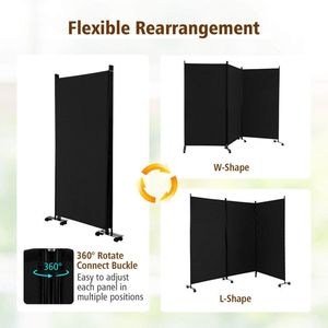 3-<b>Panel</b> Folding <b>Screen</b> & Room Divider with Lockable Wheels - Product Image 2