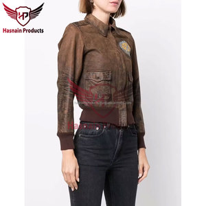 Blouson bombardier en cuir pour femmes personnalisé de qualité supérieure nouveau Style tissu tricoté doublure en laine quantité minimale de commande bas motards coureurs poche hiver - Product Image 3