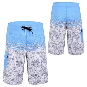 <b>Men's</b> Quick Dry Board Shorts Striped <b>Camo</b> Print Drawstring Waist <b>Cargo</b> Pockets Casual Swim Trunks Mid Rise Light Blue Gray - Product Image 5