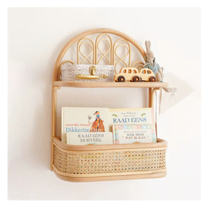 Elegant Rattan Wall <b>Shelf</b> With Storage Basket Handmade Wicker Nursery Book Rack Kids Room Wall Organizer Home Decor - Product Image 1