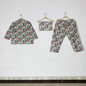 Ensemble de pyjama floral imprimé à la main de haute qualité - Vêtements de nuit en coton, vêtements de nuit et de détente bohèmes pour femmes, cadeau d'été - Product Image 4