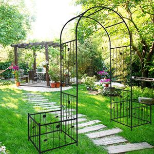 Arco da Giardino in Metallo Nero 79.5 L x 86.6 H con Due Supporti per Piante Rampicanti, Traliccio/Portico per Rose da Esterno - Product Image 5