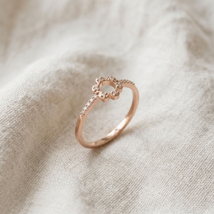 Anillo de Diamantes con Diseño Floral en Oro Rosa para Mujer, Diamante Cultivado en Laboratorio, Banda con Acentos Florales, Regalo de Boda, Joyería - Product Image 2