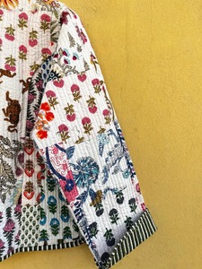 Veste courte en coton matelassée brodée à la main, patchwork floral, col mandarin, manches trois quarts, printemps, pour femmes - Product Image 5