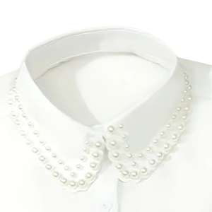 Collier de chemisier en lin brodé de fausses perles détachable blanc et noir, accessoire de mode élégant pour femme - Product Image 4