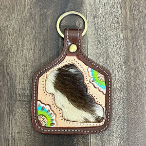 Best Selling Wholesale Tooled Leather Cowhide Keychain Sunflower Western Key Fob Rustic Floral Car Key Holder Gift for Women Men - Product Image 4
