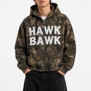 Sweat à capuche camouflage premium, sweat à capuche camouflage oversize, sweat à capuche zippé épais, streetwear, coupe ample, sweat à capuche d'hiver pour homme - Product Image 1