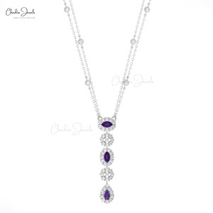 Natural 0.63 Ct Prong Setting Amethyst <b>Necklace</b> with 14k Fine Gold Diamond Halo <b>Statement</b> Chain <b>Necklace</b> from Verified Supplier - Product Image 3