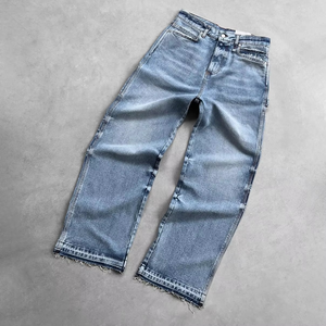 Jeans de Hombre de Fabricante OEM, Estilo Vintage, Lavado, Corte Recto, Pierna Ancha, Dobladillo Deshilachado, Jeans Casuales Holgados - Product Image 3