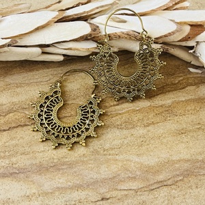 <b>Top</b> Choice Boho Wave Hoop <b>Earrings</b> Tribal Brass Jewelry For Women Antique Brass Finish Scalloped Design For Wholesale/OEM/ODM - Product Image 2