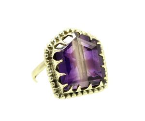 925 Sterling Silver Amethyst Gemstone <b>Ring</b> with <b>Rhodium</b> Plating Prong Setting Unisex Design - Product Image 1