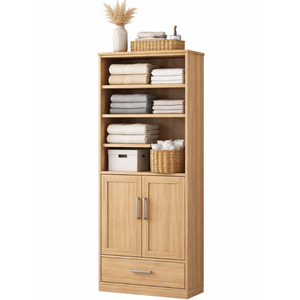 Organisateur de salle de bain en teck massif, armoire à serviettes autoportante - Product Image 1