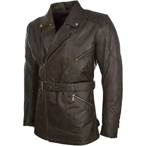Men's Real Cowhide Leather Fur Collar Eco-Friendly Windproof <b>Heated</b> Belted Motorbike <b>Coat</b> - Product Image 2