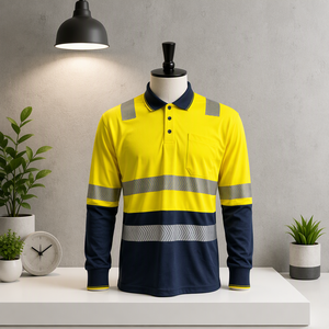 Chemise de travail routière de sécurité vert fluorescent personnalisée, polos en polyester haute visibilité avec bandes réfléchissantes, tailles plus grandes disponibles - Product Image 1