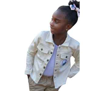 Chaqueta vaquera beige para niñas Jack and Jill, abrigo de mezclilla con botones, logotipo personalizado, suministro al por mayor OEM - Product Image 4