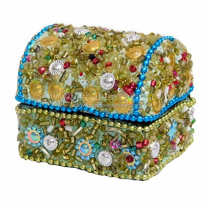 Caja de Joyería Tradicional India con Cuentas y Trabajo de Laca Brillante para Decoración del Hogar, Decorativa con Campanas y Cuentas, Caja de Almacenamiento - Product Image 4
