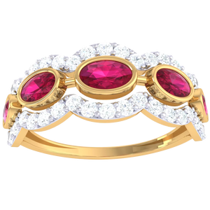 แหวนทองรูปวงรีลายคลื่นสไตล์วินเทจประดับเพชรพร้อมแถบคริสตัลสีชมพูสำหรับวันครบรอบ - Product Image 2