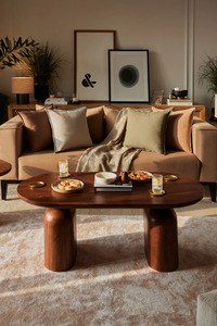 Modern Wooden Coffee <b>Table</b> Midcentury Design Handmade Living Room Furniture Oval Shape Rich <b>Brown</b> Finish - Product Image 6