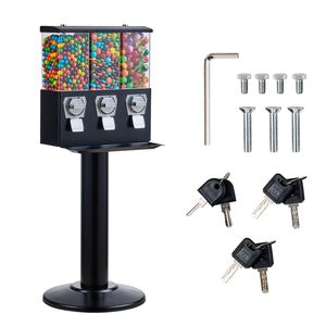 Distributeur de bonbons commercial à trois compartiments avec support en fer, machine à bonbons à monnayeur pour entreprises - Product Image 1